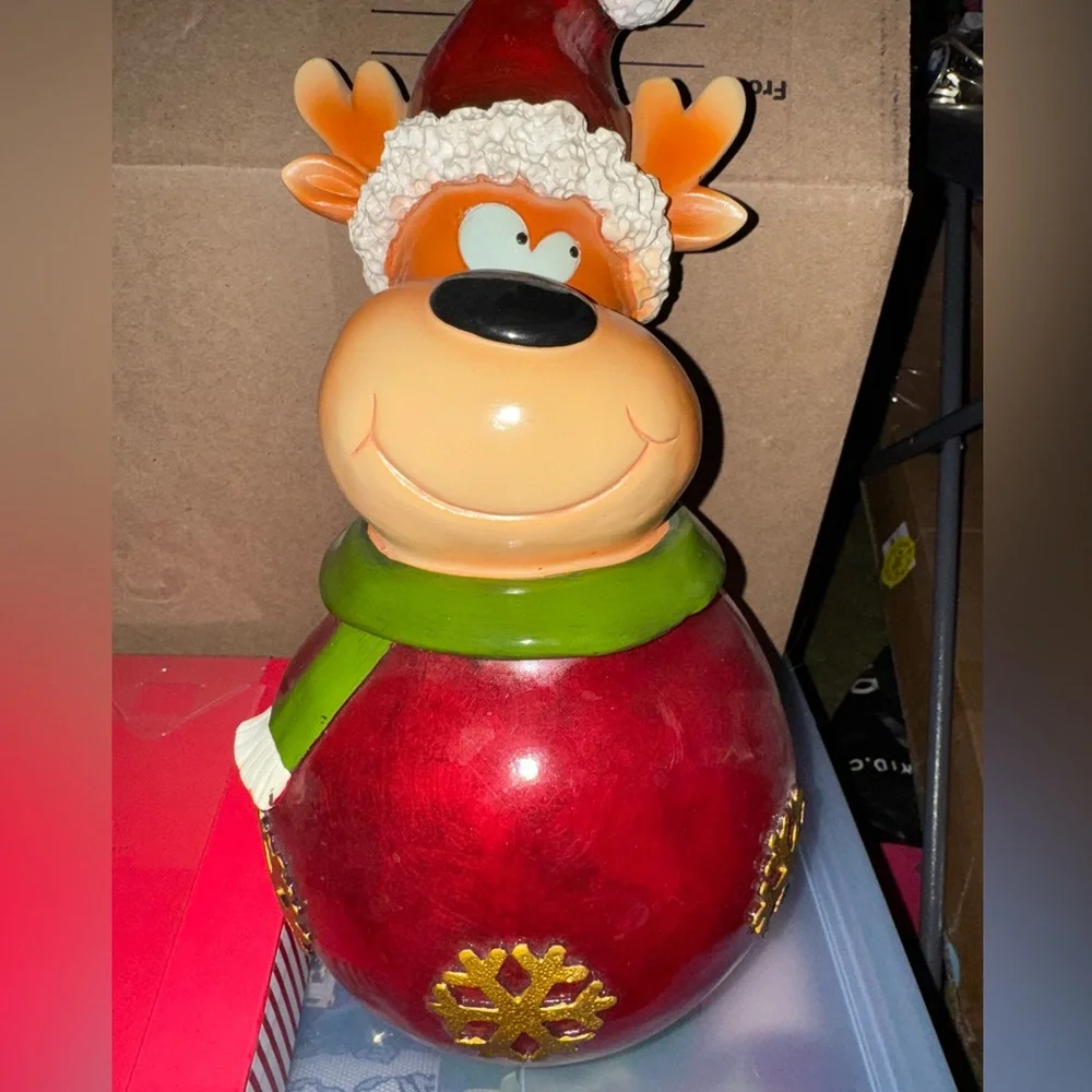 Festive Reindeer Figurine with Red and Green Accents Hanging